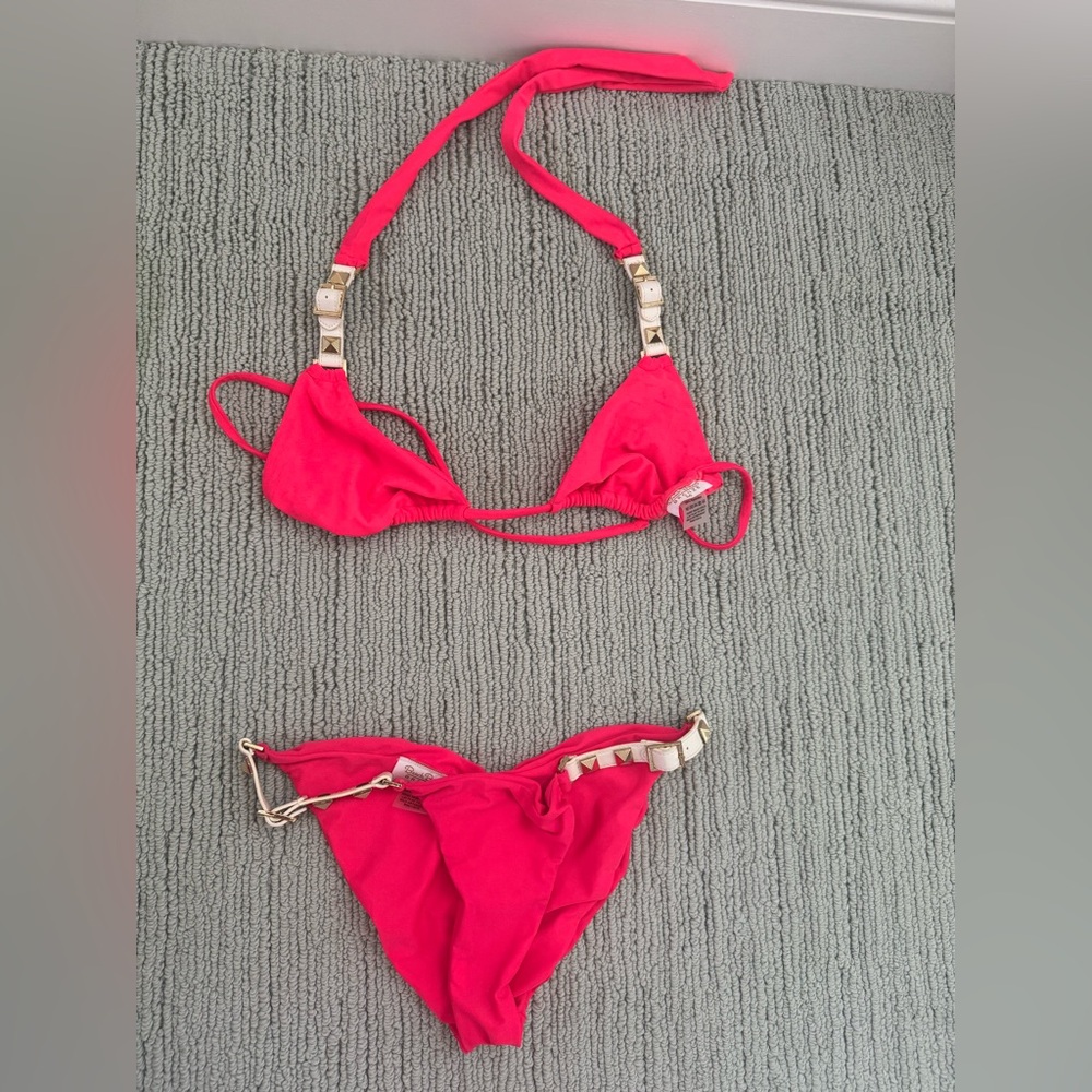 Beach Bunny Neon Pink Studded Triangle Bikini